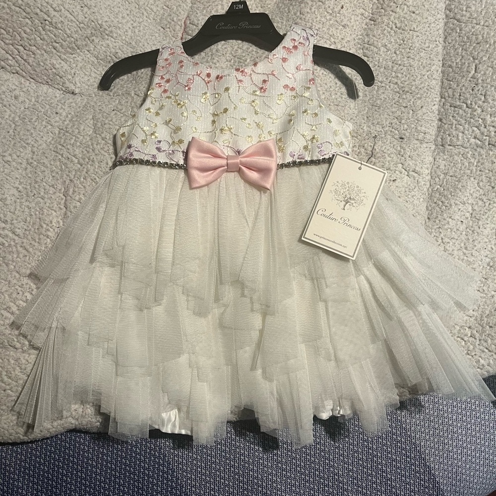 Charming White and Pink Embroidered Kids Dress